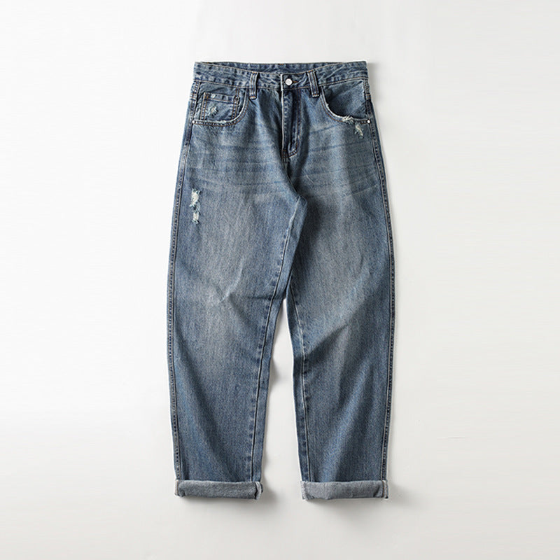 Men's Wide Leg Jeans Baggy Distressed – Blue