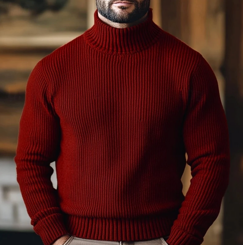 Men's Ribbed Turtleneck Sweater Pullover – Red