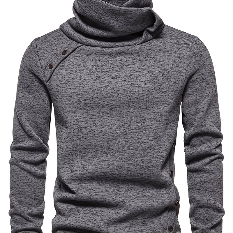 Men's Textured Cowl Neck Sweater Button Shoulders – Dark Gray