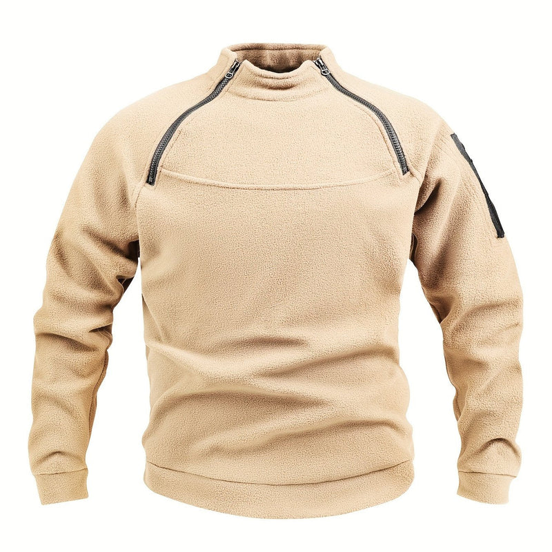 Men's Textured Mock Neck Sweatshirt with Half Zip – Apricot