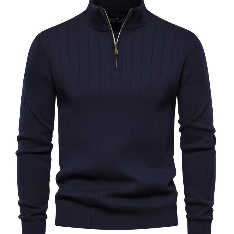 Men's Mock Neck Quarter-Zip Sweater Ribbed Cuffs – Navy