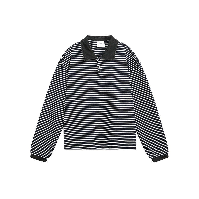 Unisex Rugby Polo Shirt Striped Long Sleeve – Apricot