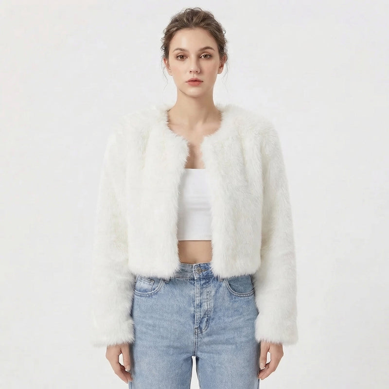 Women's Cropped Fuzzy Cardigan Sweater β White