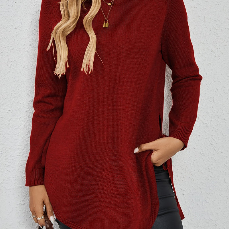 Women's Relaxed Oversized Tunic Sweater Side Slit – Deep Red