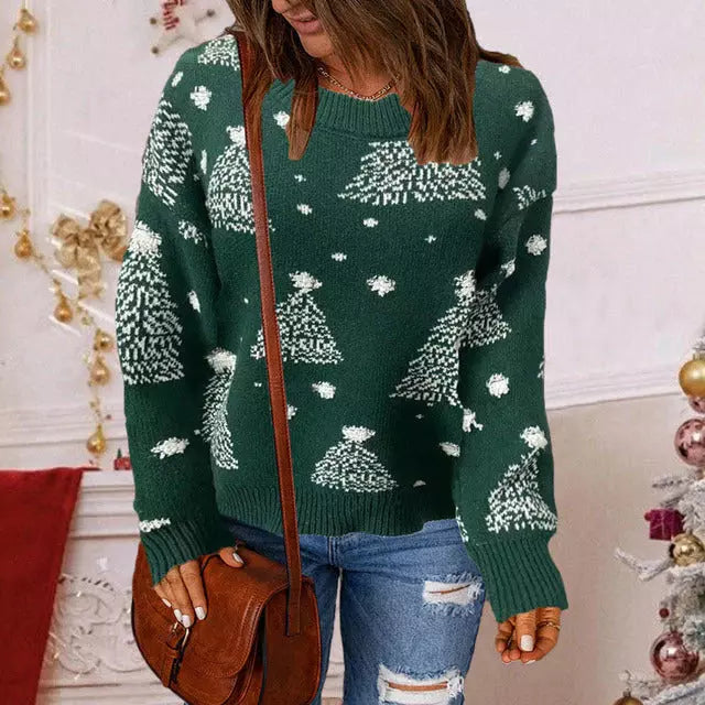 Women's Tacky Christmas Sweater Snowflake Tree – Green