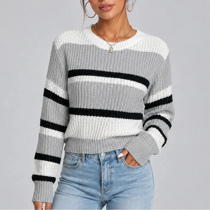 Women's Striped Crop Sweater β Gray