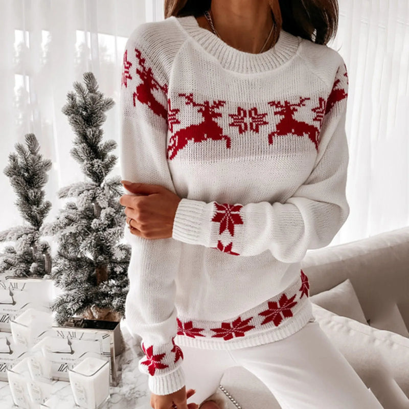 Women's Tacky Christmas Sweater Reindeer – White