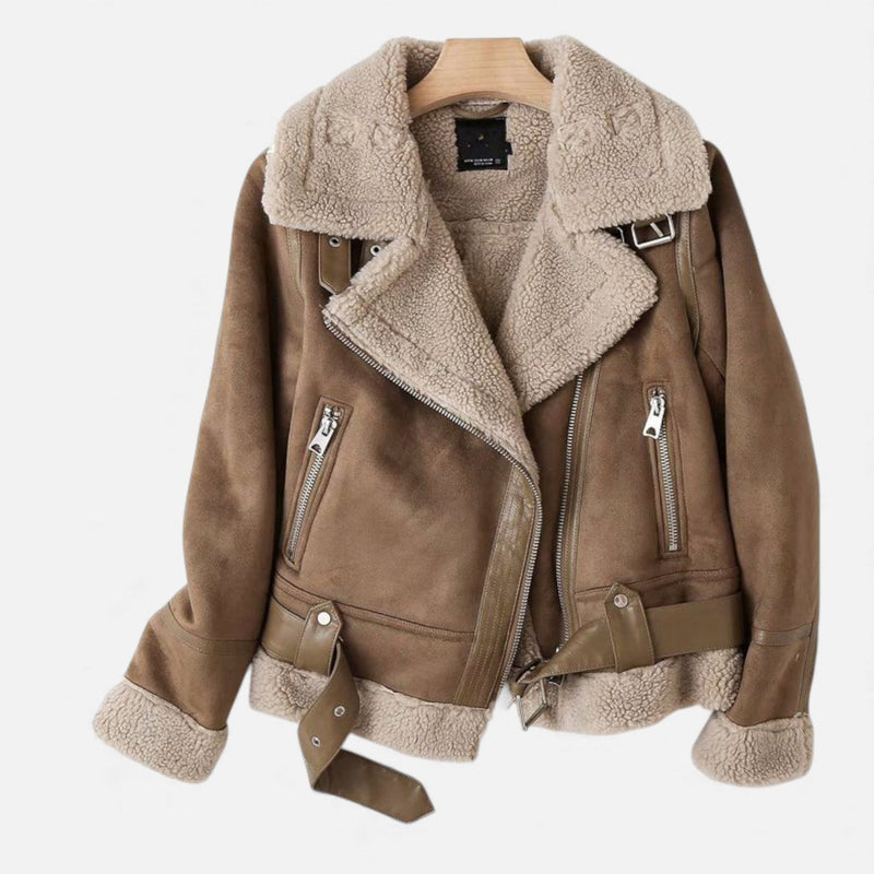 Women's Suede Moto Jacket Asymmetric Zip – Khaki