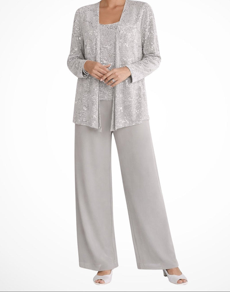 Women's Wedding Guest Pant Suit Sparkle – Light Gray