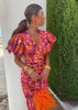 Women's Puff Sleeve Cutout Dress Midi in Orange
