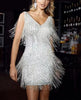 Women's Fringe Party Dress Mini in White