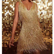 Women's Fringe Party Dress Mini in Gold