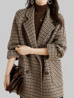 Women's Winter Coat Houndstooth Pattern in Brown