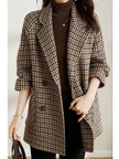 Women's Winter Coat Houndstooth Pattern in Brown full length