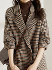 Women's Winter Coat Houndstooth Pattern in Brown close up