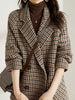Women's Winter Coat Houndstooth Pattern in Brown close up