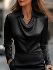 Women's Draped Blouse Long Sleeve in Black