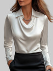 Women's Draped Blouse Long Sleeve in White