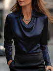 Women's Draped Blouse Long Sleeve in Navy
