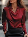 Women's Draped Blouse Long Sleeve in Burgundy