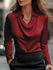 Women's Draped Blouse Long Sleeve in Burgundy