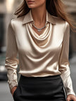 Women's Draped Blouse Long Sleeve in Champagne
