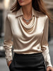 Women's Draped Blouse Long Sleeve in Champagne