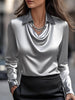 Women's Draped Blouse Long Sleeve in Gray