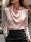 Women's Draped Blouse Long Sleeve in Pink