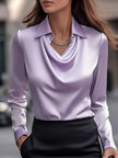 Women's Draped Blouse Long Sleeve in Lavender