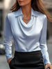 Women's Draped Blouse Long Sleeve in Light Blue
