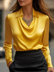 Women's Draped Blouse Long Sleeve in Yellow