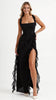Women's Evening Ruffle Dress Split Maxi in Black