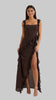 Women's Evening Ruffle Dress Split Maxi in Brown