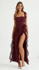 Women's Evening Ruffle Dress Split Maxi in Burgundy
