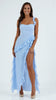 Women's Evening Ruffle Dress Split Maxi in Light Blue