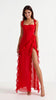 Women's Evening Ruffle Dress Split Maxi in Red