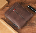 Men's Compact Wallet With Zipper in Dark Brown