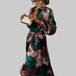 Women's Elegant Belted Dress Maxi in Dark Green