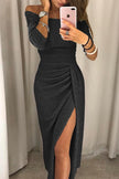 Women's Off Shoulder Sequin Dress Maxi - Black