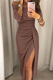 Women's Off Shoulder Sequin Dress Maxi - Brown