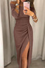 Women's Off Shoulder Sequin Dress Maxi - Brown