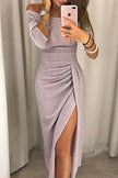 Women's Off Shoulder Sequin Dress Maxi - Pink