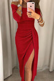 Women's Off Shoulder Sequin Dress Maxi - Red