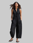 Women's Mandarin Collar Jumpsuit Sleeveless - Black