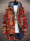 Men's Fleece Hooded Cardigan Colour Block - Red/Orange