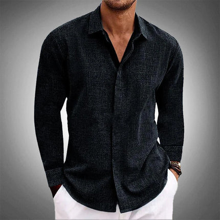 Men's Linen Blend Shirt Long Sleeve - Black