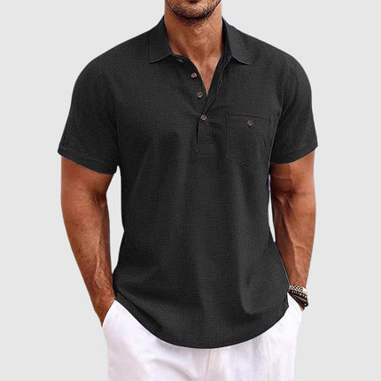 Men's Linen Polo Shirt Breathable - Black