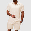 Men's Textured Shirt Shorts Set Summer - Beige
