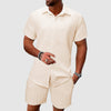 Men's Textured Shirt Shorts Set Summer - Beige